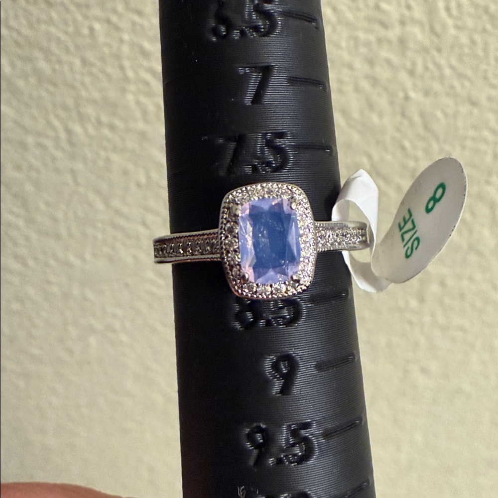 RBP 2155 Rhodium Plated Ring with Pink Moonstone and White Topaz 8